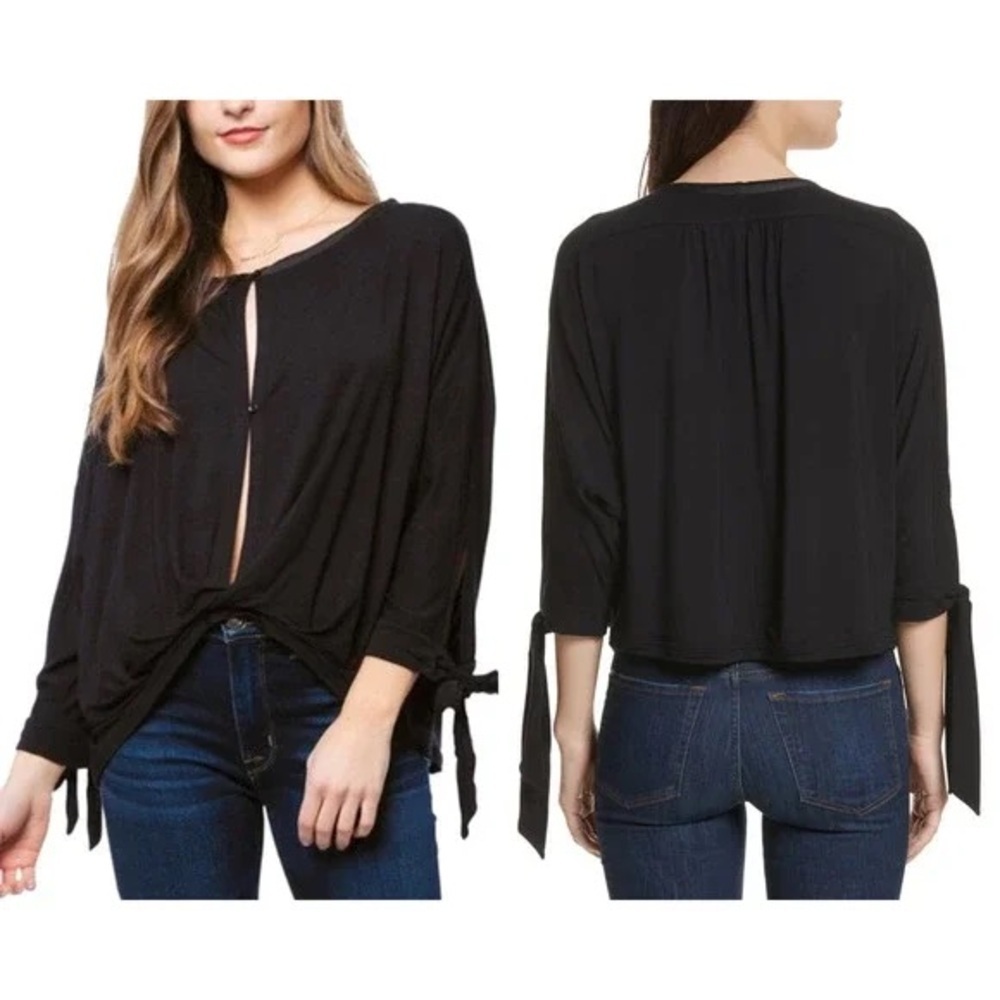 Free People Keepin' On Twist Tie Sleeve Top in Black